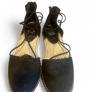 Eileen Fisher Black suede espadrille flat sandals Resort Vacation